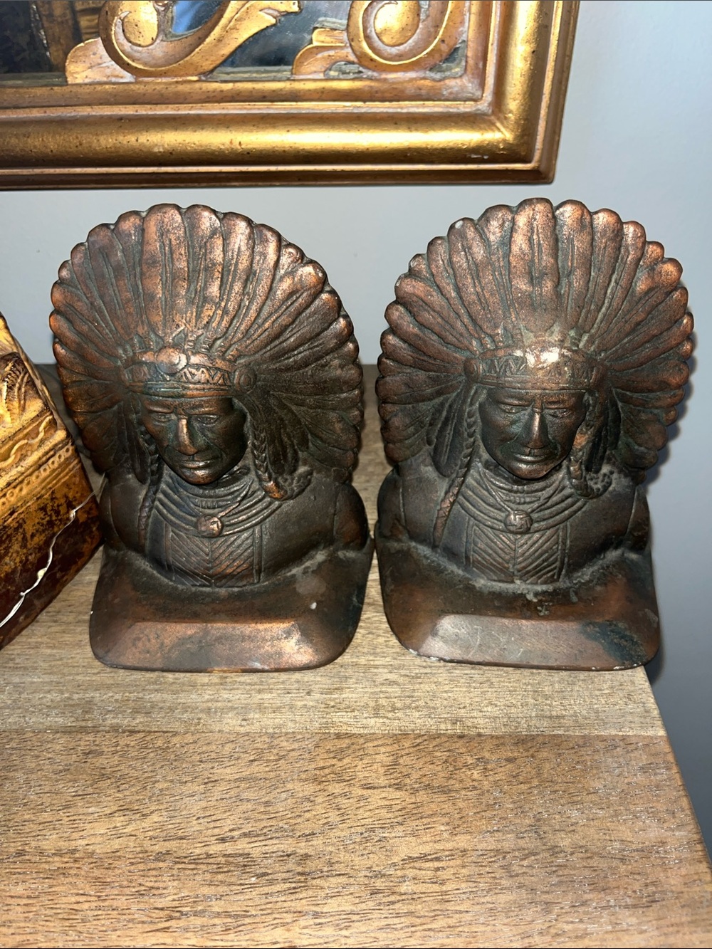 Vintage Bronze Finish Native American Chief Bookends